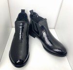 Botki damskie skórzane HIGO 2112 Czarny/Lakier