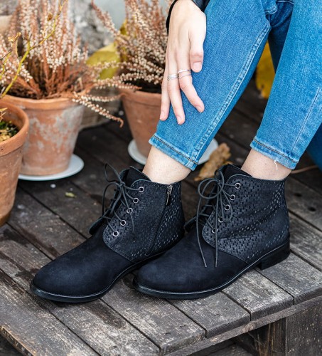 Botki damskie skórzane HIGO 2119 Czarny