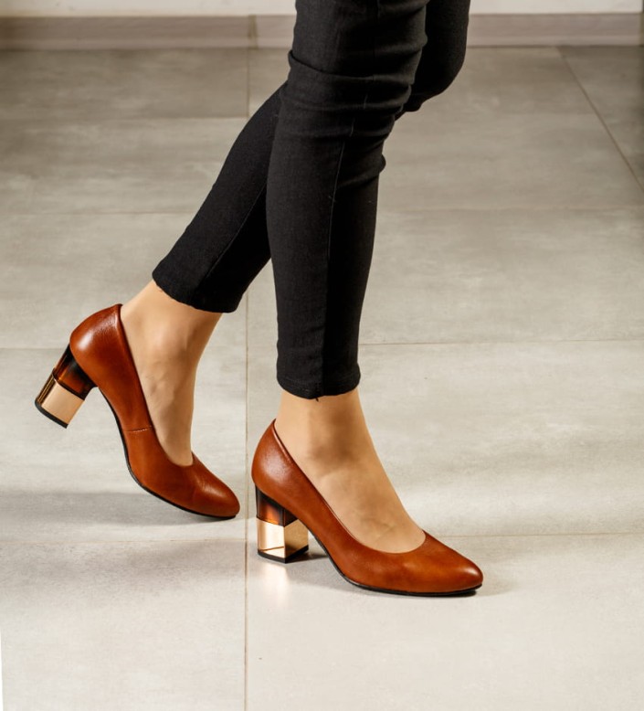 Czółenko damskie HIGO skóra 1989 brąz/Koniak