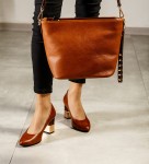 Czółenko damskie HIGO skóra 1989 brąz/Koniak