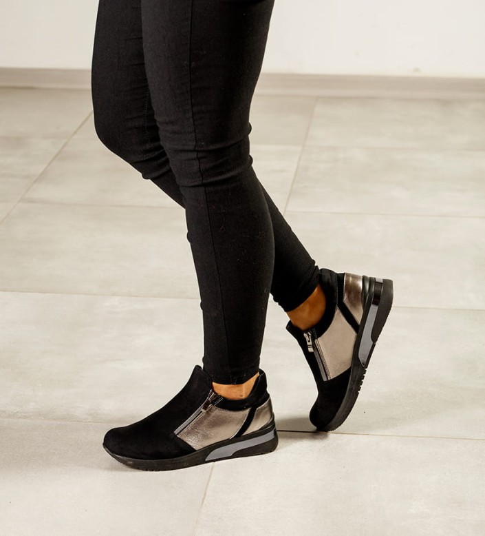 Półbuty Sneakers damskie skórzane HIGO 2116 Czarny