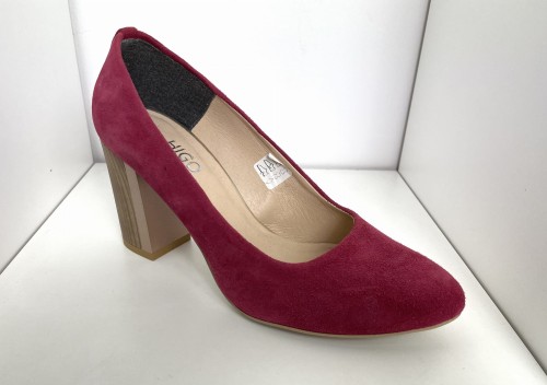 Czółenka damskie HIGO skóra 1966 Amarant Zamsz