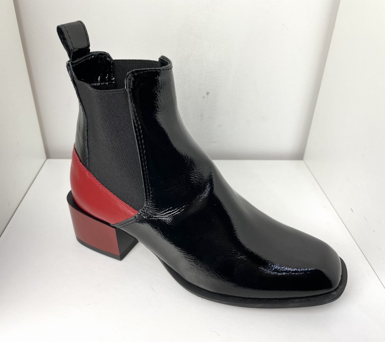 Botki damskie skórzane HIGO 2182 Czarny/Red/Lakier