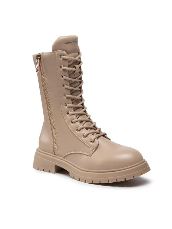 Botki damskie Tommy Hilfiger T3A5-32381-1355359 NUDE/LACE-UP BOTIE